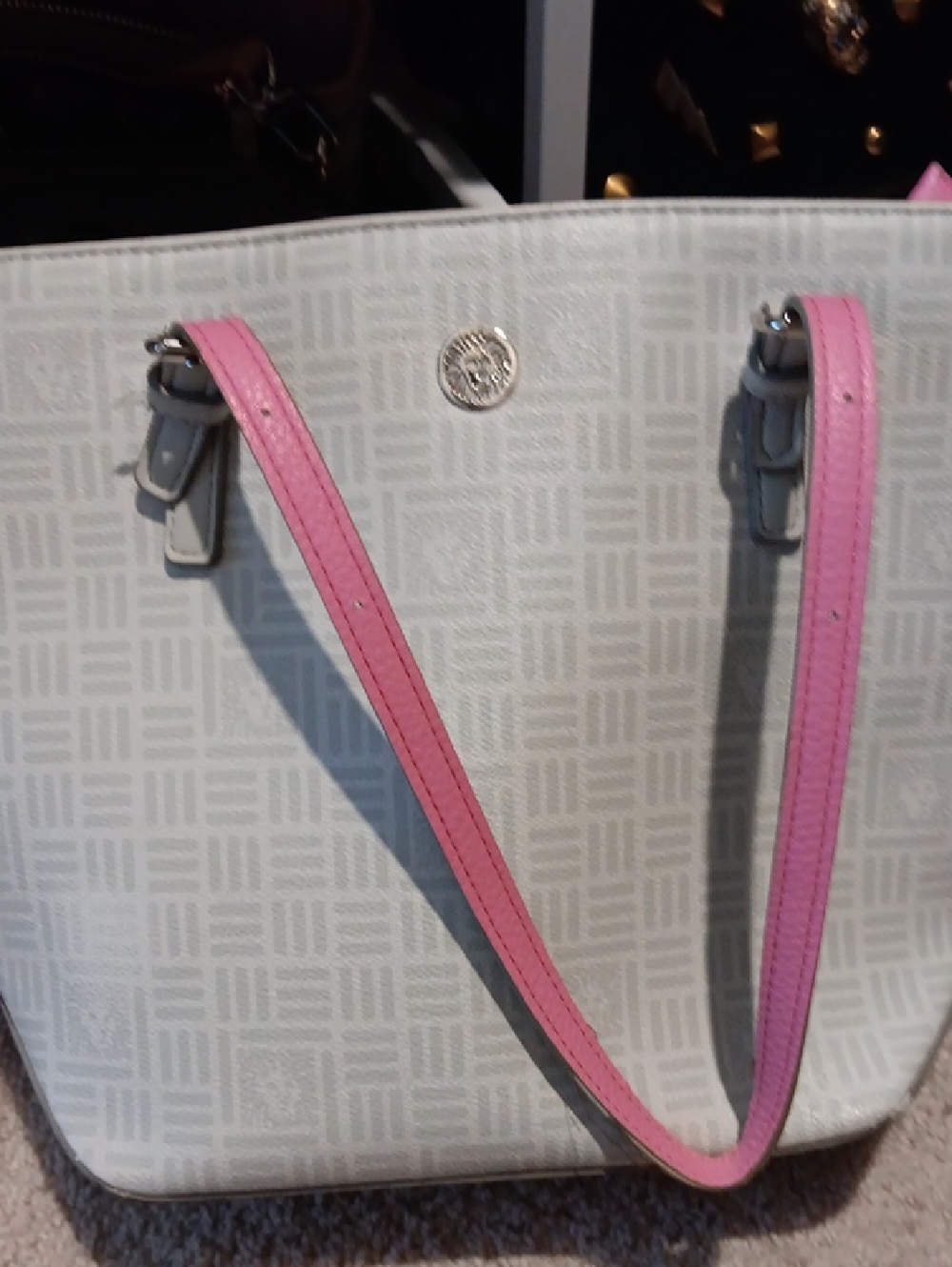 Anne Klein Cream Tote with Pink Straps